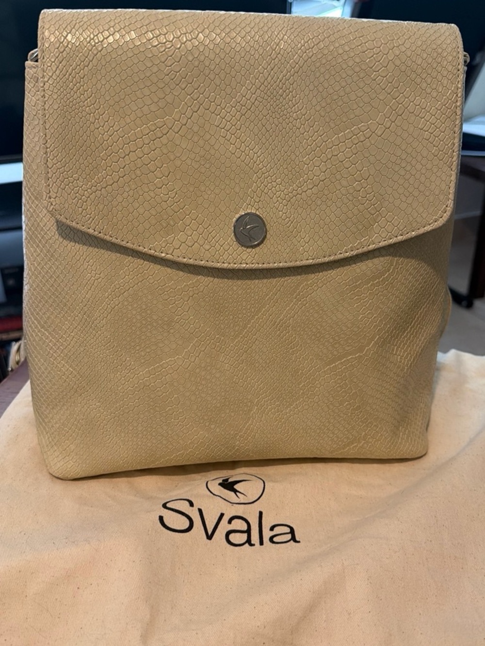 Svala Women's Beige Snake-Embossed Faux Leather Crossbody Bag